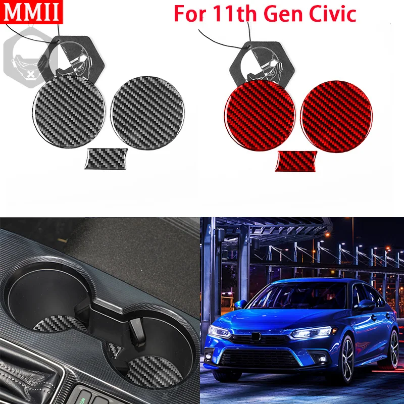 

RRX for 11Th Gen Honda Civic 2022 Interior Carbon Fiber Water Cup Holder Gearshift Decoration Cover Trim Sticker Car Accessories