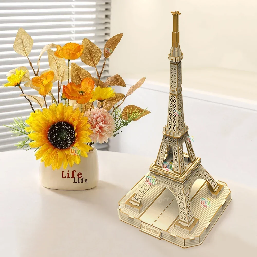 Ury 3d quebra-cabeça de madeira torre eiffel inclinada de pisa famosos clássicos europeus construção modelo de arquitetura mundial brinquedos diy decoração