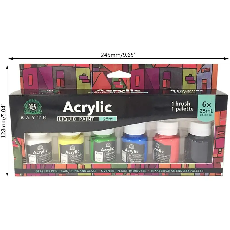 Portable Acrylic Paint Kit 6 Colors for DIY Crafts Painting on Stone Canvas Rock