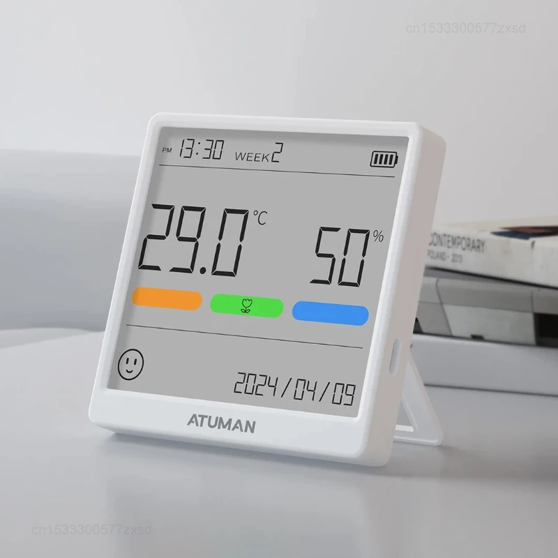 DUKA THSE Misuratore di umidità della temperatura Orologio da interno Sensore di stazioni meteorologiche digitali ad alta precisione per la casa Tipo-C ricaricabile