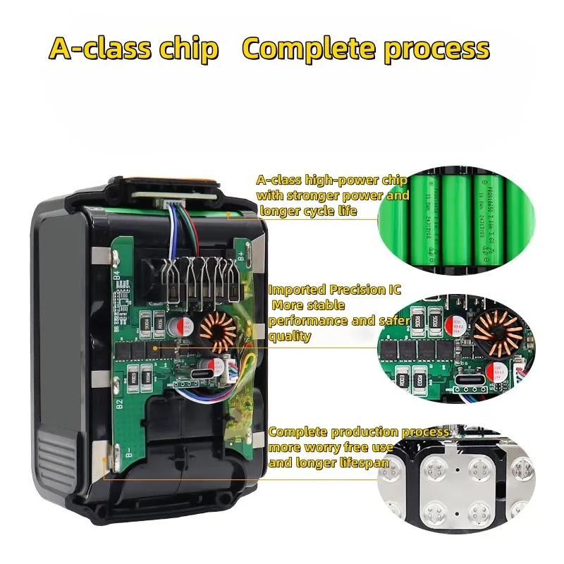 RechoPower New 10 Cells 18650 Battery Case with Type-C Charging Port  Shell Kit for DeWalt 18V Tools - DIY Replacement