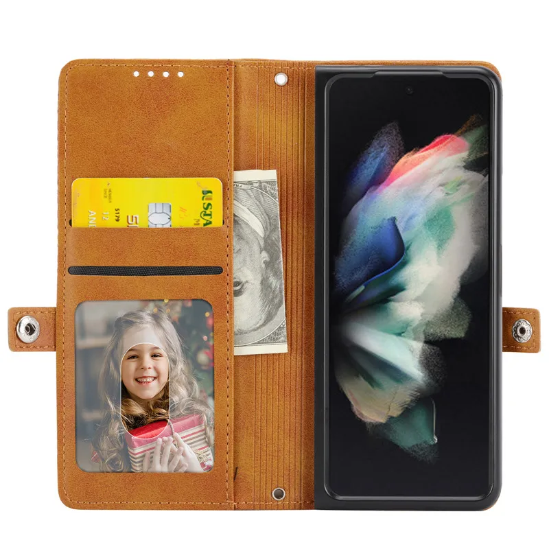 Leather Phone Case For Samsung Galaxy Z Fold 5 4 3 5G Fold3 Fold4 Fold5 Cover Card Slot Stand Wallet Shell