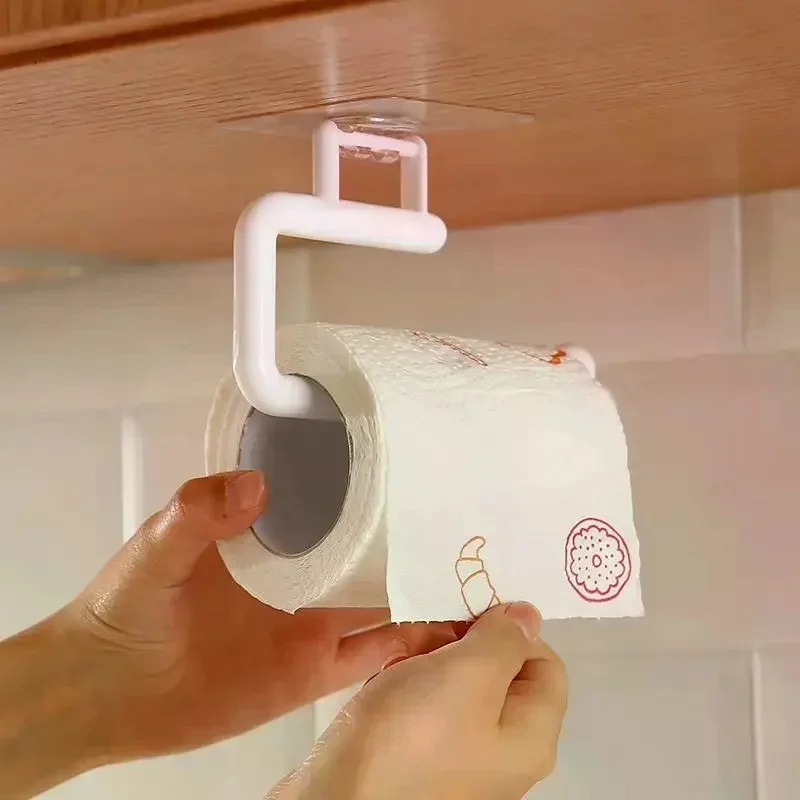 1/2/3/4pcs Hang Paper Towels: Punch Free Kitchen Paper Roll Holder Towel Hanger Rack Bar Cabinet Rag Hanging Organizer