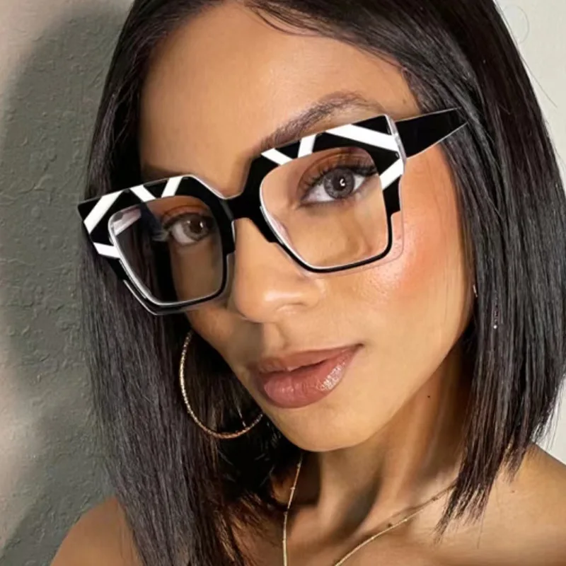 Color Matching Large Frame Cat's Eye Anti-Blue Light Myopia Glasses Frame Fashion Cool Plain Glasses -25~-600