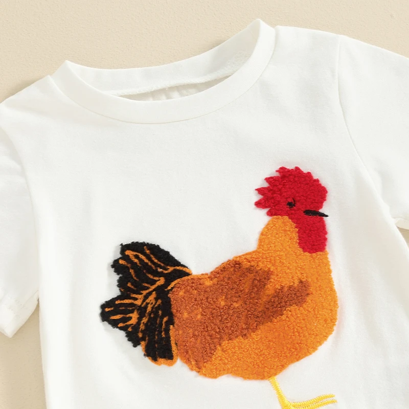 Économie brodés à manches courtes pour enfants, vêtements pour tout-petits, vêtements d'été pour garçons et filles, ensembles de shorts en Y, survêtements, coq