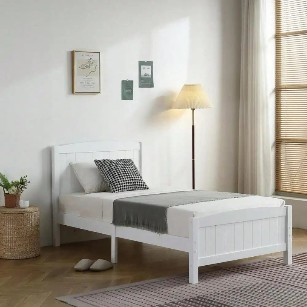 Twin Size Mattress Foundation Platform Bed Frame with Headboard Footboard
