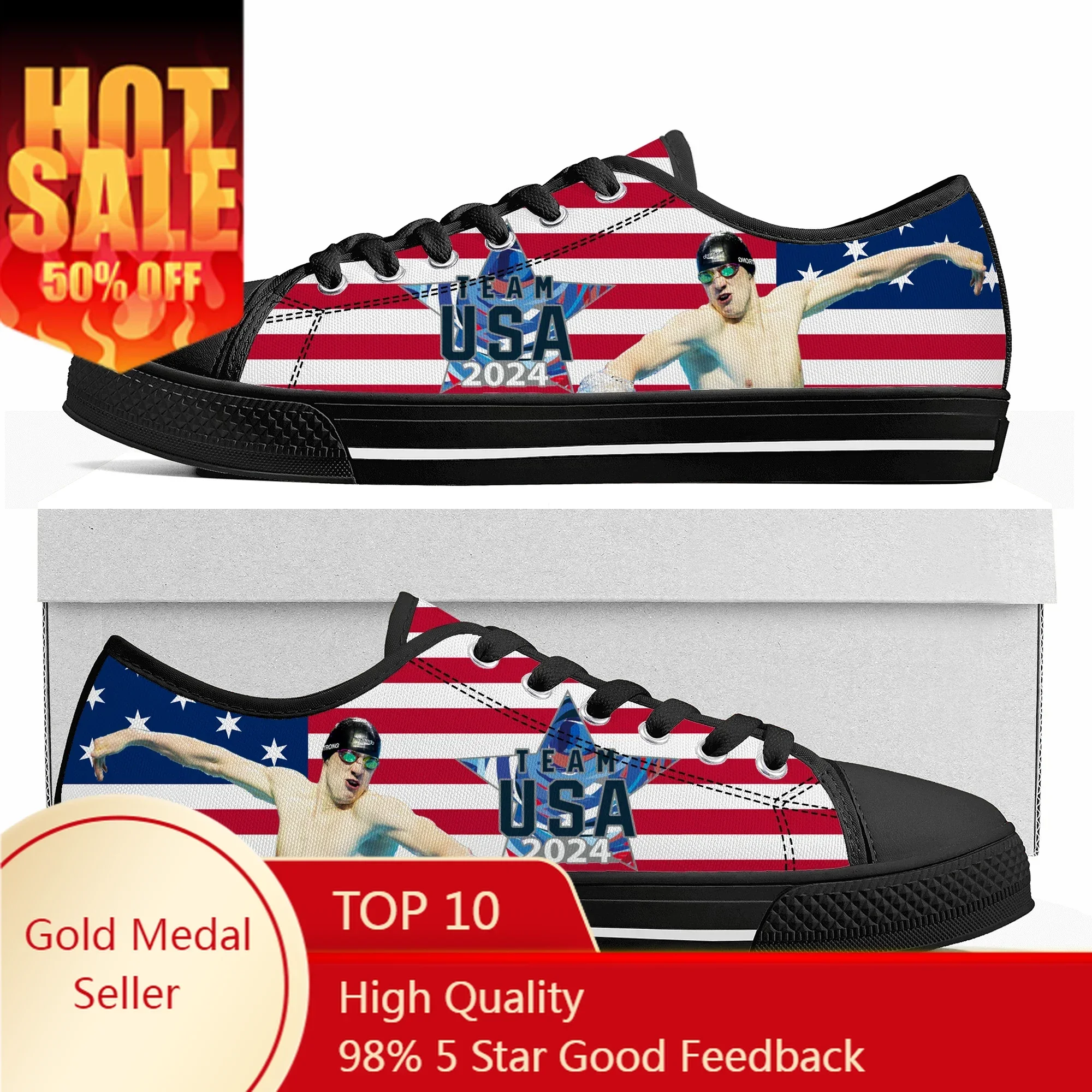 

Hunter Armstrong Swimming Champion Low Top Sneakers Men Women Teenager High Quality Shoes Canvas Sneaker Couple Custom Made shoe