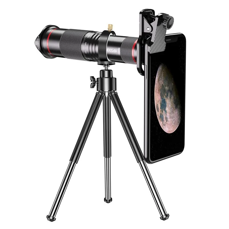 48x Hd Zoom Mobiele Telefoon Lens Krachtige Verrekijker Lange Afstand Monoculaire Metalen Telescoop Telelens Met Statief Voor Kamperen