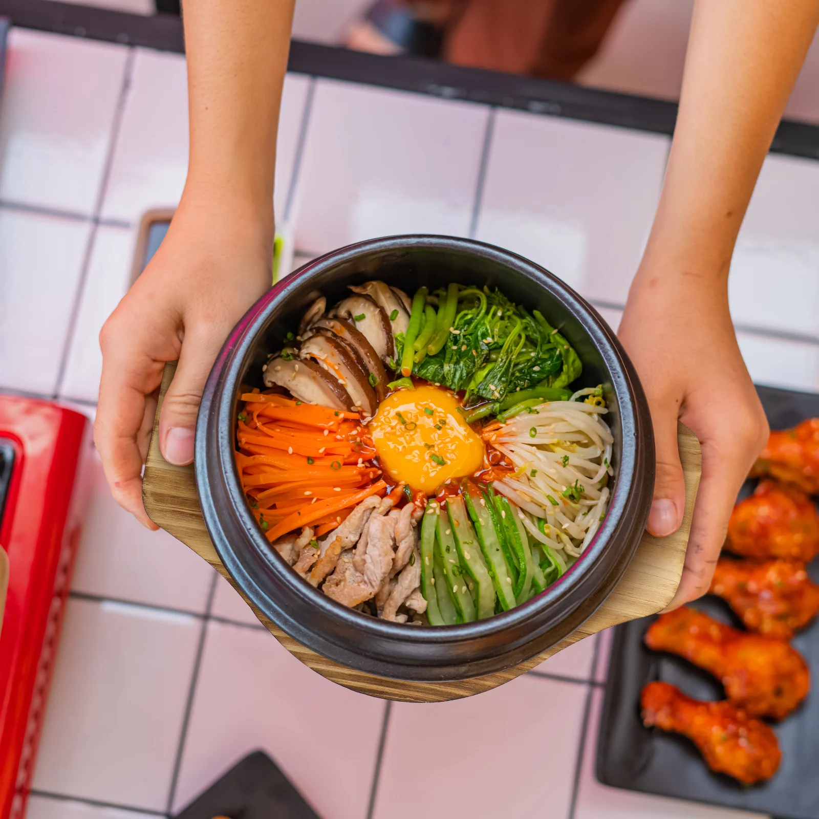 

2pcs Stone Bowl Wood Pad Multi-Function Heat Resistant Casserole Mat Wear-Resistant Kitchen Pot Holder Household Dining Table