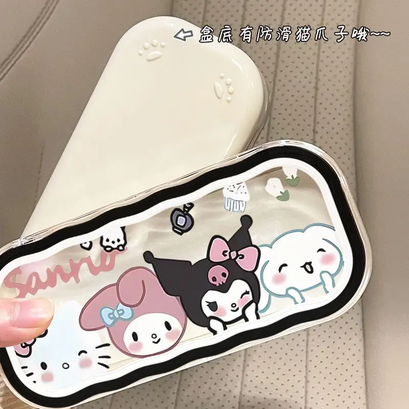 Sanurgente-Étui à lunettes Hello Kitty, boîte de rangement Kuromi, dessin animé Kawaii, transparent, étui de protection pour lunettes de soleil, cadeau pour fille, nouveau