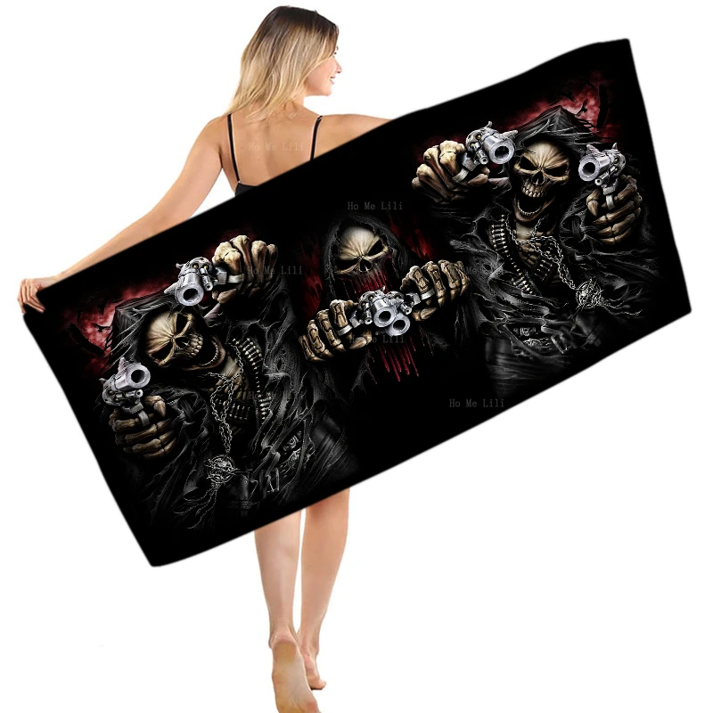 

The Skull Pointed The Gun At The Man With A Fierce Expression Quick Drying Towel By Ho Me Lili Fit For Yoga