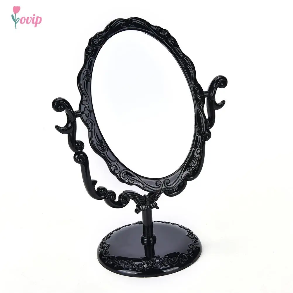 Black Vintage Royal Makeup Mirror Desktop Rotatable Gothic Mirror with Butterfly Rose Decoration Cosmetic Tool