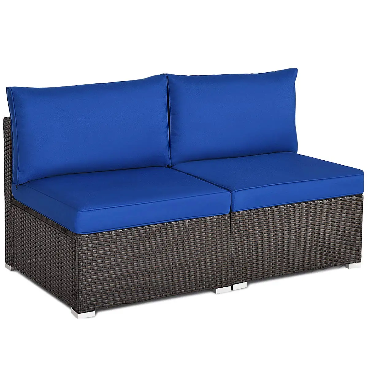 Outdoor Wicker Armless Sofa 2 PCS, Patio Sectional Set w/ Thick Cushions, Additional Seats for Balcony Garden Poolside, Customiz