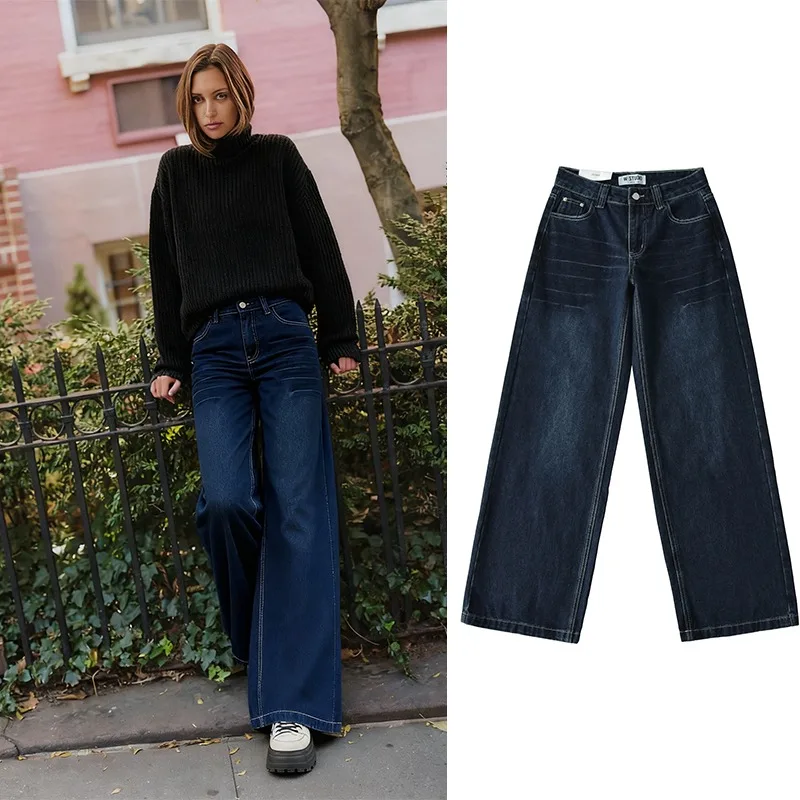 CharmChant Jeans larghi a vita alta blu scuro per donna Pantaloni casual da strada in cotone Cargo Autunno Inverno 2025 Novità in pantaloni in denim