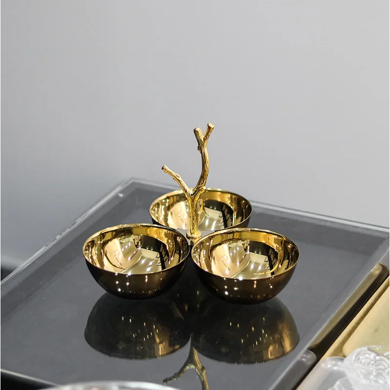 Three Grid Stainless Steel Bowl with Handle, Fruit Plate, Snack Platter, Dessert, Tableware, Party Decoration Storage Tray