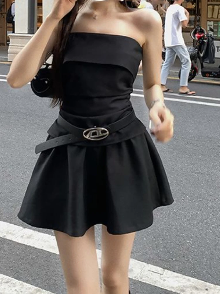 

Summer Fashion Slim Off Shoulder 2 Piece Set Women Elegant Sexy Solid Thin Sleeveless Tops Female + High Waist Skirt 2024 New