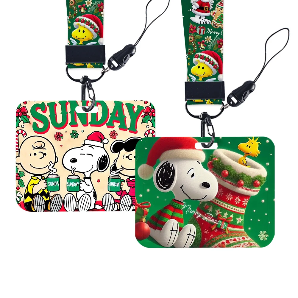 

Christmas Snoopy Work Card Holder Work Permit Name Badge With Keychains Student Id Card Lanyard Holder Accessories