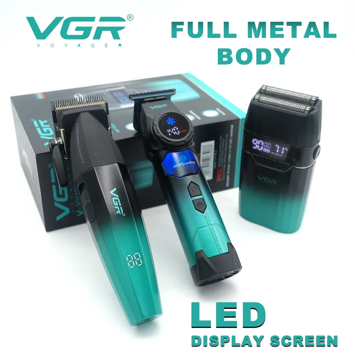 

VGR Professional Hair Clipper Kit for Men Full Metal Body Ice Tech 9000RPM Professional Hair Cutting Machines V003 V946 V308
