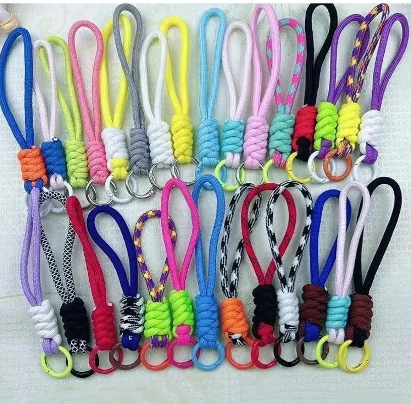 10-100Pcs Colorful Braided Lanyard Keychain Unisex Anti-Lost Wrist Strap Paracord With Key Ring For Phone Camera Accessories