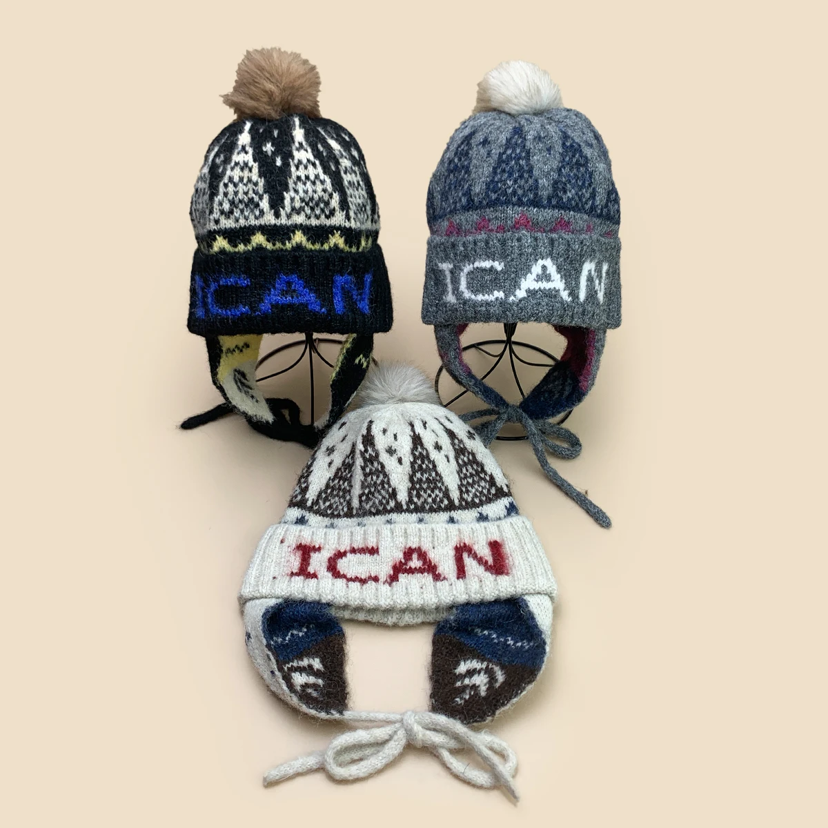 

Niche Fair Isle Style Retro Letters Knitted Hats New Women Warm Windproof Straps Fashion Casual Versatile Outdoor ins Beanies