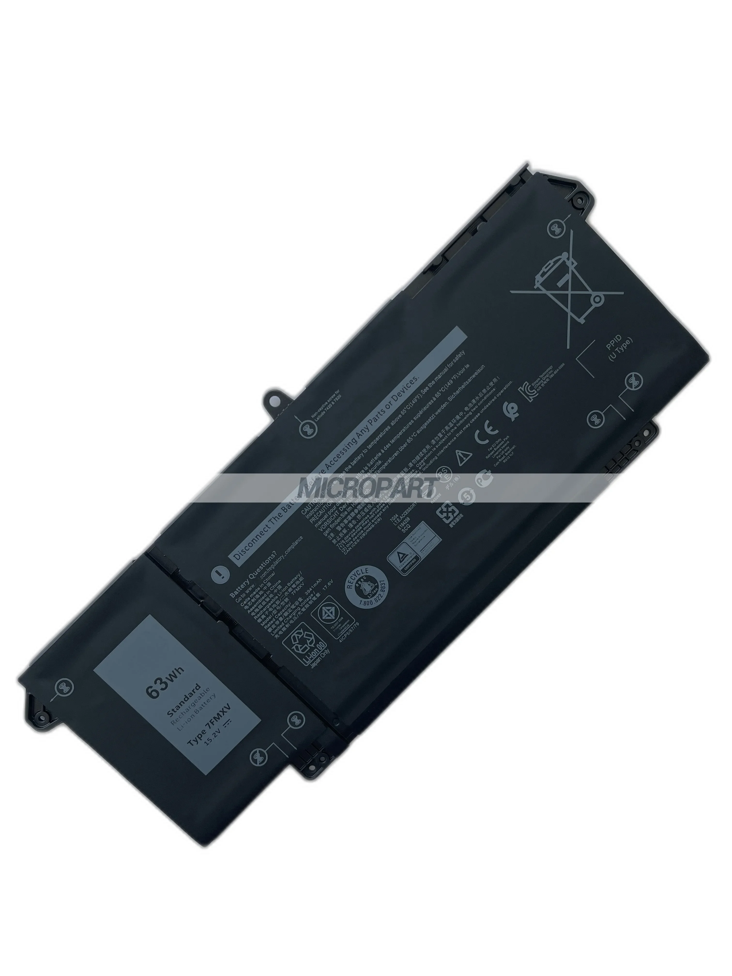 Batería de repuesto para portátil Dell Latitude 13, 5320, 13, 5320, 2 en 1 Latitude 13, 7320, 14, 7420, 63Wh, 7FMXV