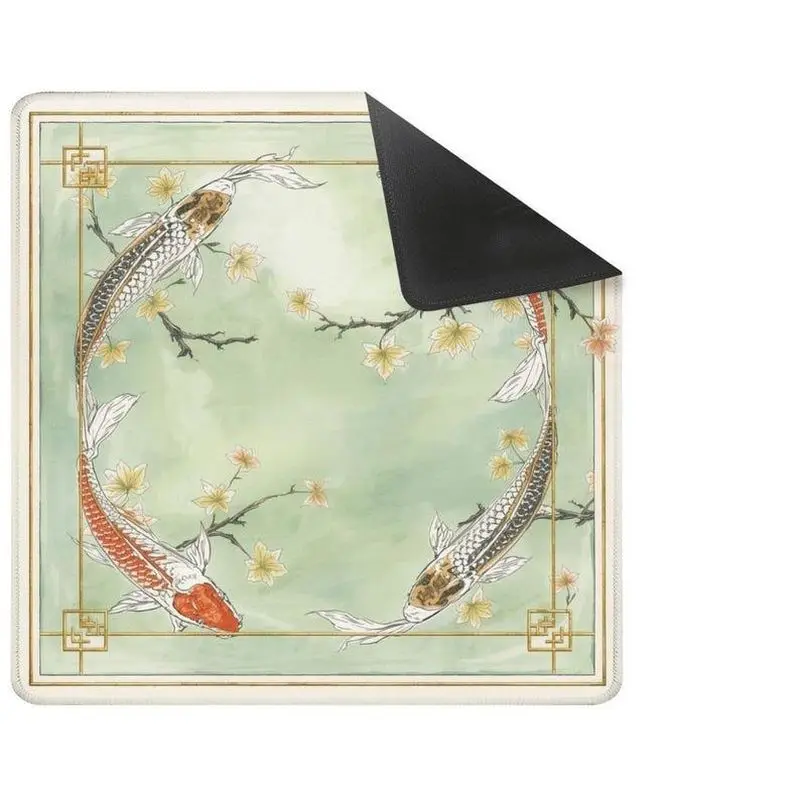VIKAMA Ink Style Koi Mahjong Mat Anti Noise Non Slip Rubber Pad Portable Washable American Mah Jongg Gift For Mahjong Lovers