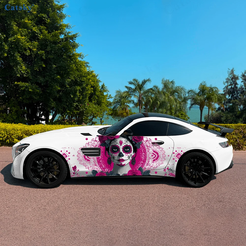 

Pink Sugar Skull Woman Splash Car Side Sticker Decor,PVC Waterproof Scratch Resistant Decal,Car Protection,Auto Accessories Gift