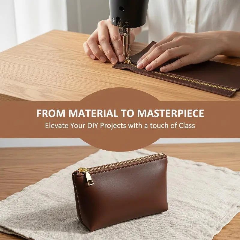 15cm Gold Metal Closed-end Zippers 5cm Wide PU Durable for Handbag Clutch Wallet DIY Sewing Craft Custom Making Tools