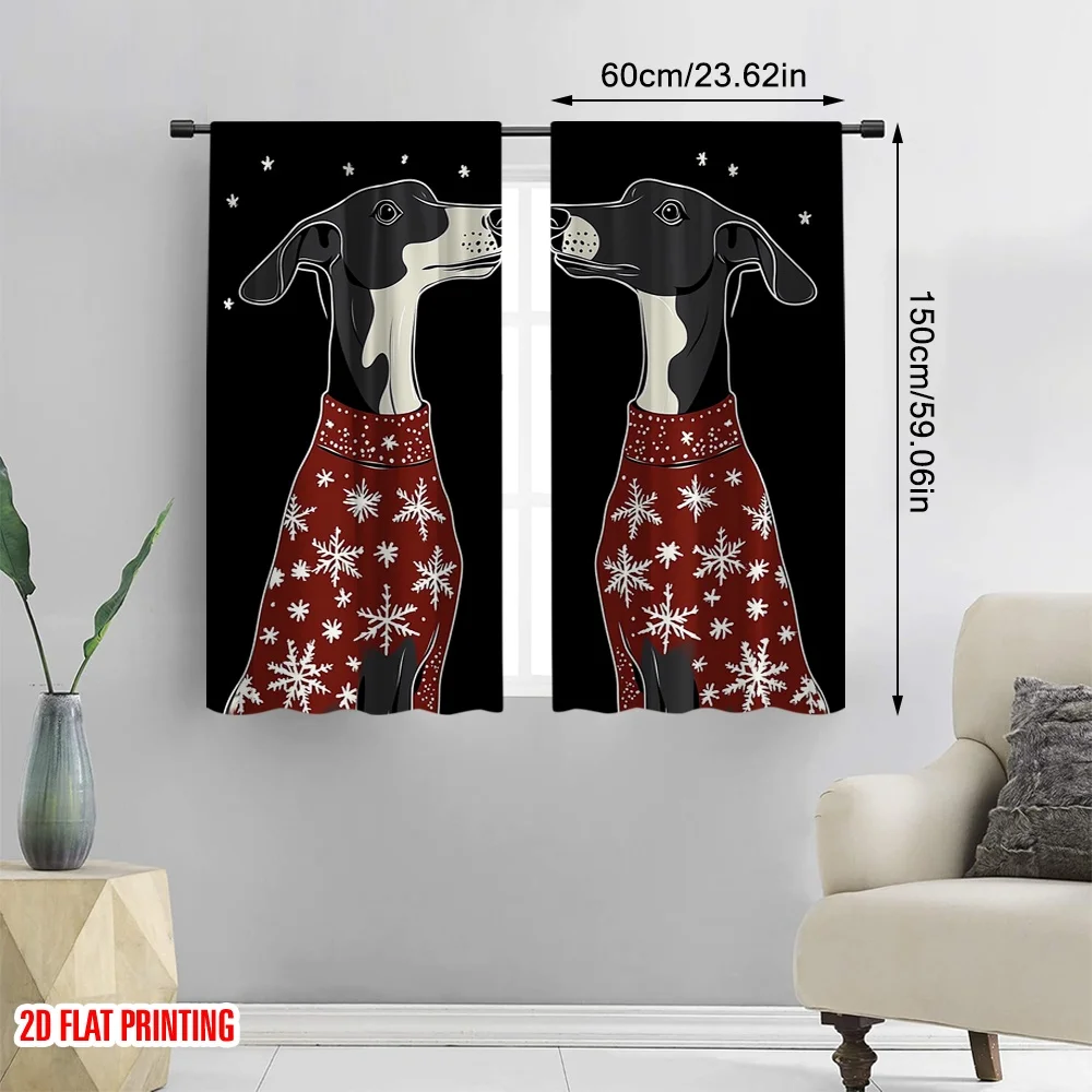 2pcs,2D plane printing Minimalist Curtains Black dogs snowflakes sweater (4) 100% Polyester (without rod) Outdoor Decorations