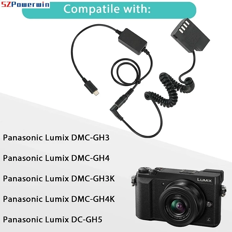 Convertidor PD tipo C USB-C DMW-DCC12 DCC12 acoplador CC BLF-19 batería simulada para Panasonic Lumix DMC-GH3 GH4 GH3K GH4K GH5 G9
