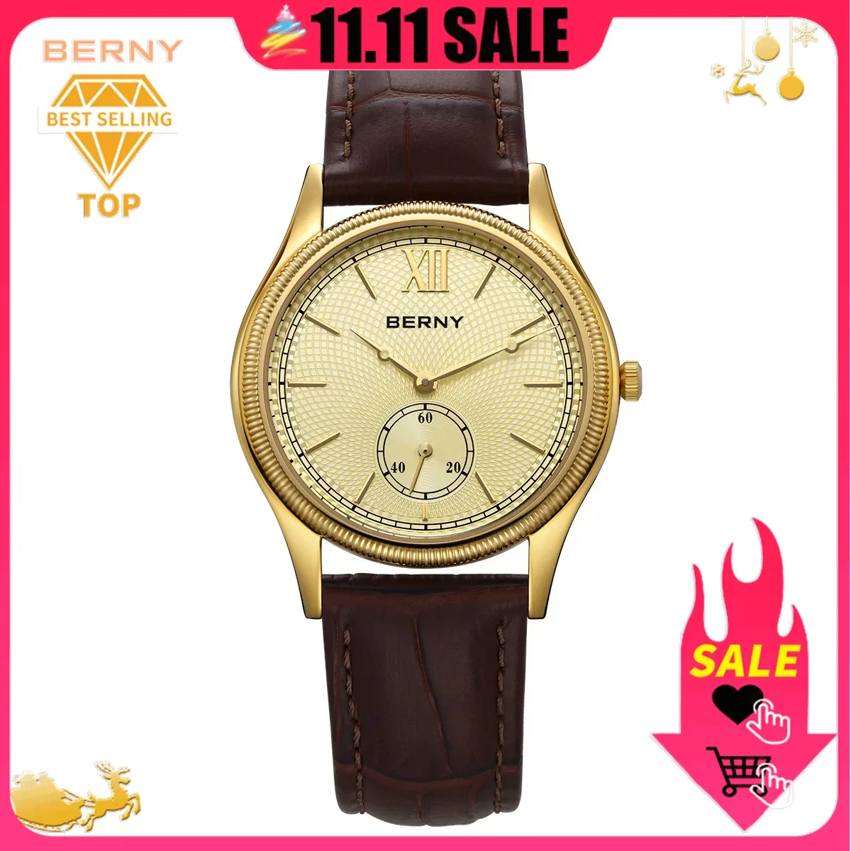 BERNY Gold Watch for Women Ultra-thin Mesh Dial Wristwatch waterproof Comfortable Simple Versatile Ladies Watch