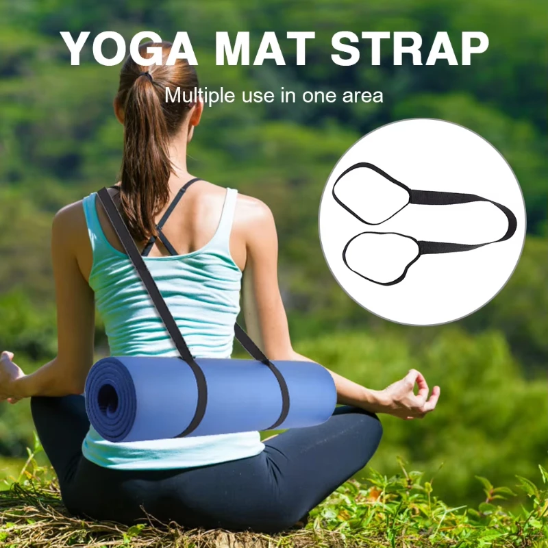Yoga Mat Strap Carrier with Elastic Band Heavy Duty Adjustable Shoulder Strap Gym Travel Hands Free Carry for 8-10mm Thick Mat