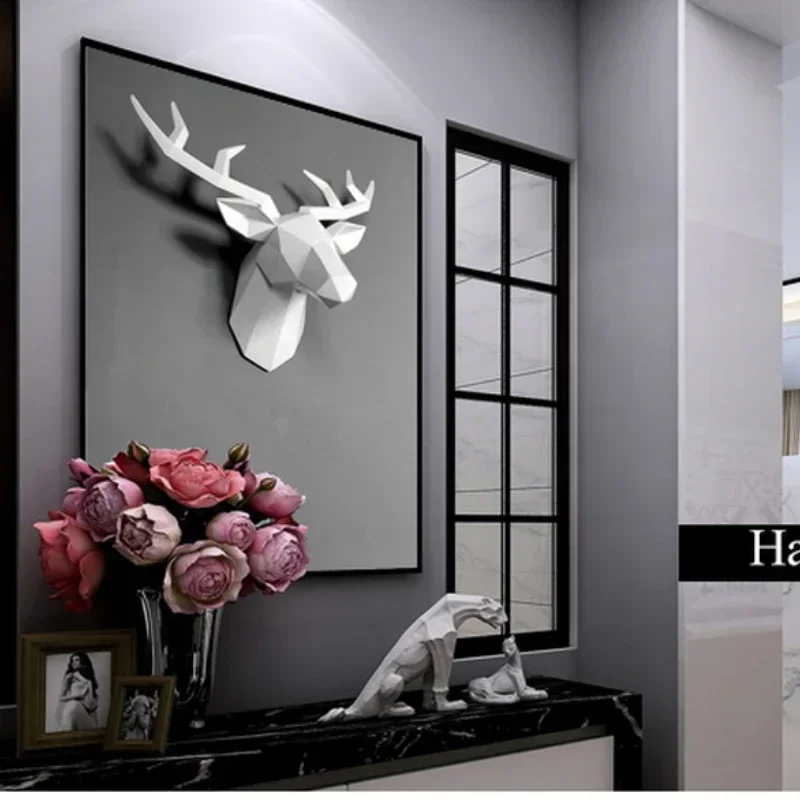 

34cm 3D Deer Head Wall Hanging Decoration Pendant Restaurant Entrance Hallway Aisle Background Animal resin statue Decorative