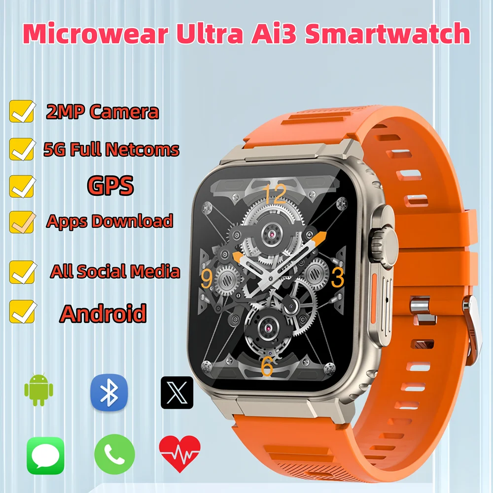 

Microwear Ultra Ai3 Smart Watch S9 Ultra 180° Rotating Camera 4G Calling Smartwatch Men