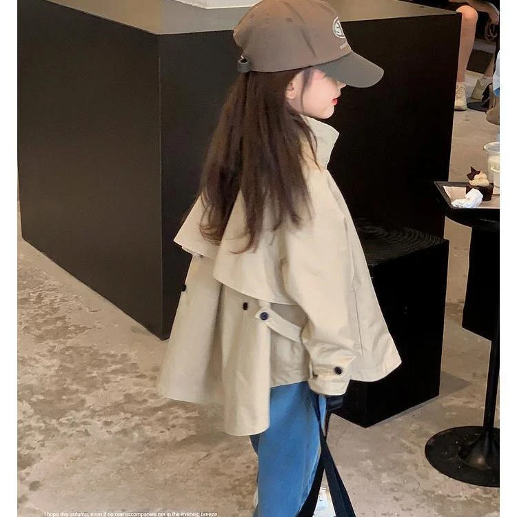 

Girls Coat Girl Stand Collar Trench Coat 2023 New Style Children Autumn Clothes Korean Style Baby Girls Autumn Long Top