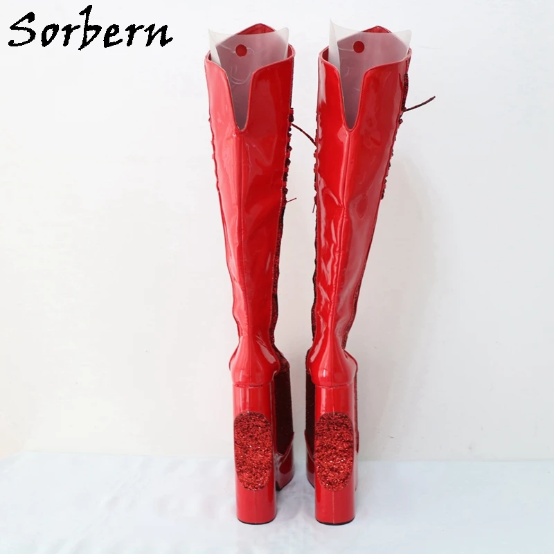 Sorbern Red Drag Queen Over The Knee Boots Women Wedges Thick Platform Fetish Boots Taking Photos Styles Boots