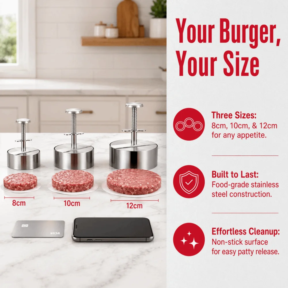 Durable Stainless Steel Burger Press Non Stick 8/10/12 cm Patty Making Mold Round Kitchen Tool Meat Patty Press Restaurant