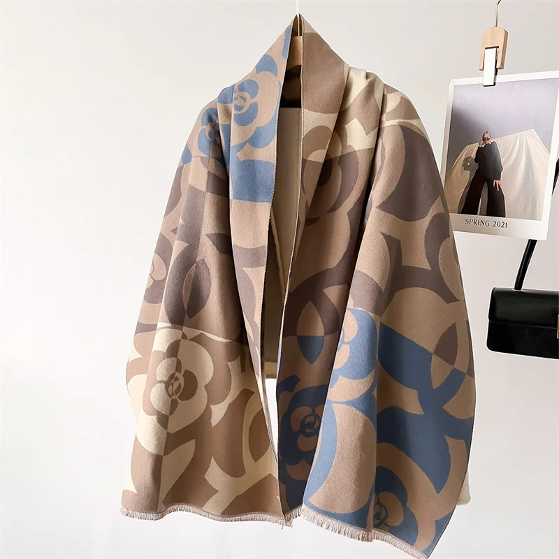 2024 Luxury Floral Print Scarf for Women Warmer Winter Cashmere Pashmina Scarves Shawls Female Thick Blanket Wraps Foulard