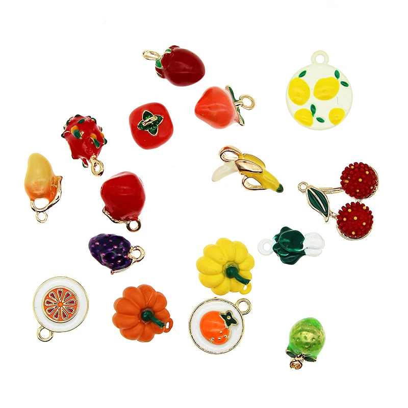 10pcst Enamel Fruit Three-dimensional Strawberry Charms Peach Persimmon Dragon Fruit Mango Banana Pendant for DIY Jewelry Making