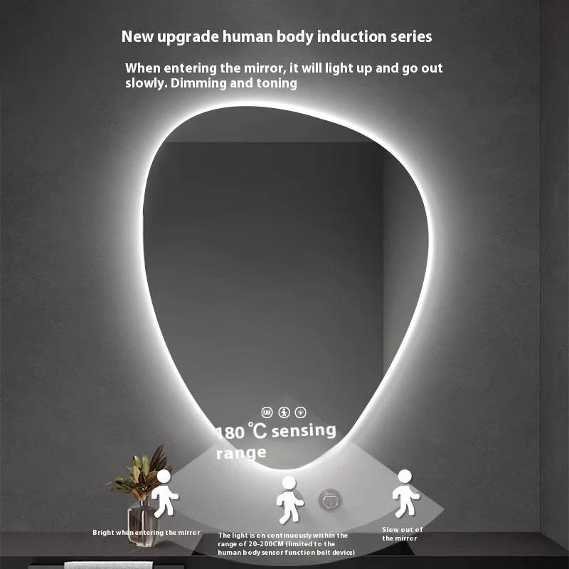 Simple Luxury Rectangular LED Vanity Mirror Touch Screen Anti-Fog Wall Mounted Smart Mirror for Bedroom Hotel Villa Bathroom