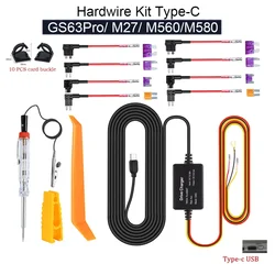 For AZDOME Hardwire Kit With Type-C Port for AZDOME GS63Pro M27 M560 M580 Low Vol Protection ACC Power Cable 12V-24V in 5V 3A