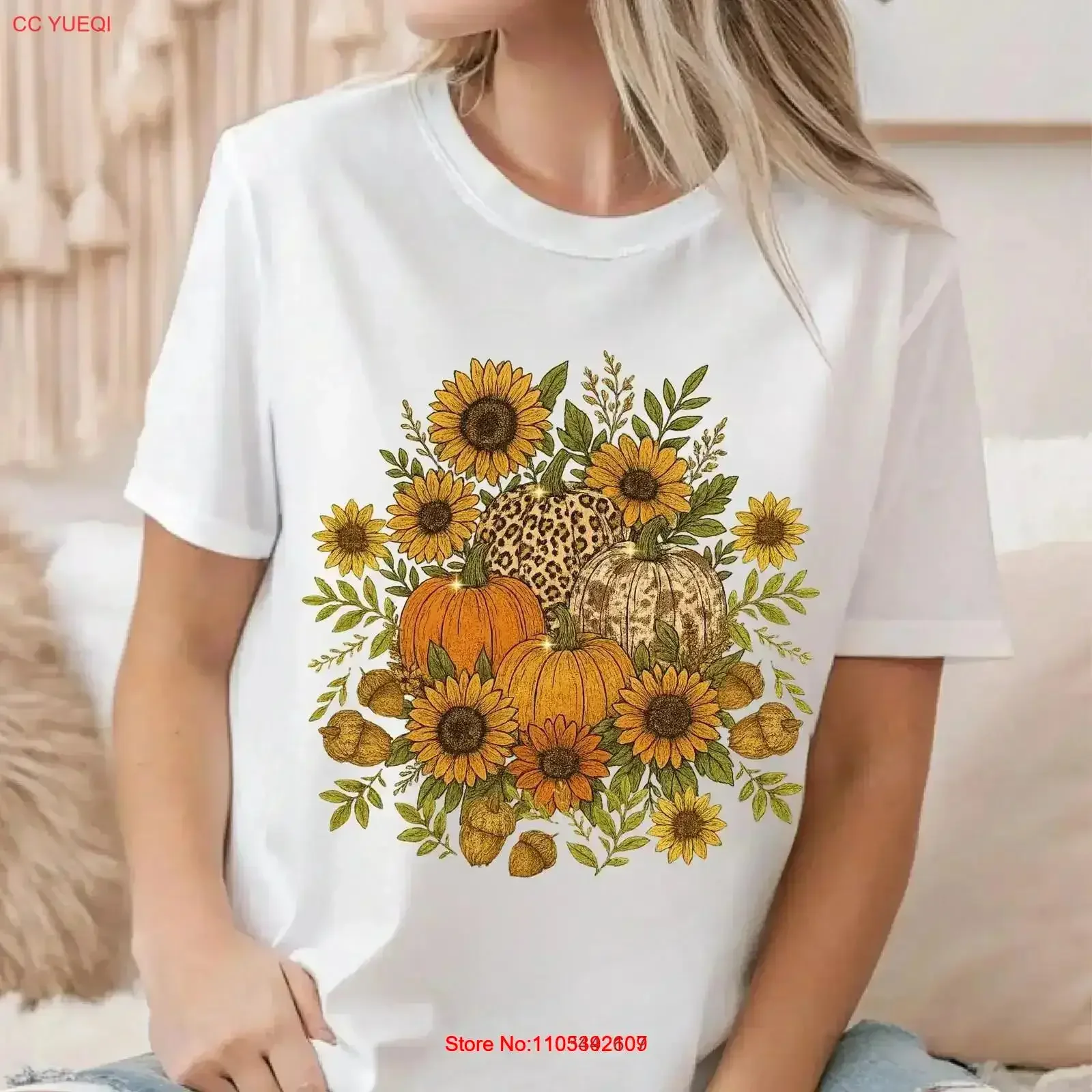 Herbstliches Blumen-Kürbis-T-Shirt, gemütliches Vintage-Herbst-Erntet-Shirt, gewaschen, lässig, grafisch, atmungsaktiv, dehnbar, stilvoll, Herren-Vintage