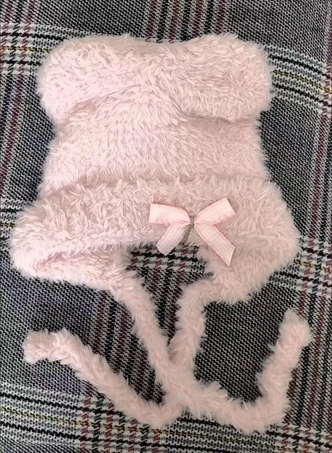 Bonnet d'hiver avec oreilles d'ours pour femmes, avec nœud, chapeau à pompon tricoté doux, joli bonnet à pompon pour temps froid, accessoires Y2K