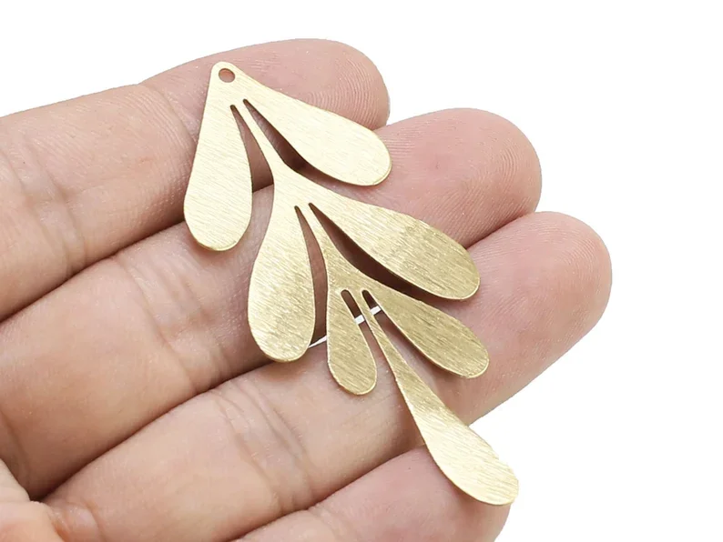 Textured Leaf Pendant, Leafy Earring Charms, Necklace Pendant, Raw Brass Findings, Jewelry Making -R193