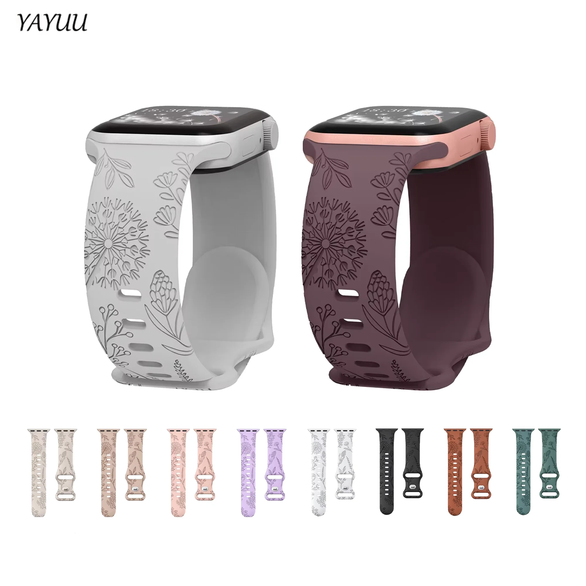 

YAYUU Silicone Band For Apple Watch SE Ultra 2 Strap 38/40/41/42/44/45/49mm Sport Bracelet For iwatch Series 10/9/8/7/6/5/4/3/2