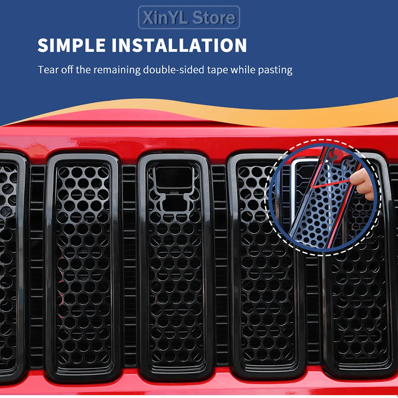 

Car Exterior Accessories Front Bumper Mesh Grille Trim Cover with Camera Hole kit for Jeep Wrangler JL/ JT Gladiator 2024 Up