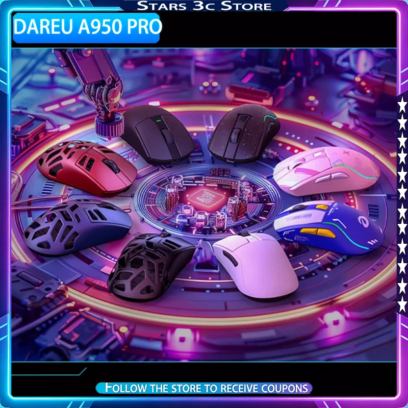 

Беспроводная мышь Dareu A950 Pro с сенсором PAW3395, Bluetooth, три режима подключения, длительное время работы от батареи, эргономичный легкий дизайн, игровая мышь
