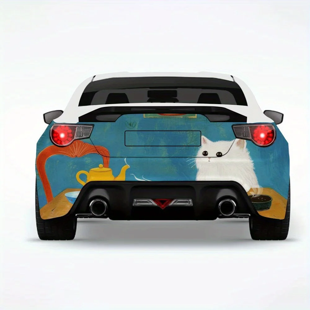 

Cat Tea Party, милая автомобильная наклейка, виниловая наклейка на заднюю часть автомобиля, водонепроницаемые самоклеящиеся виниловые наклейки для хвоста и бампера автомобиля, декор