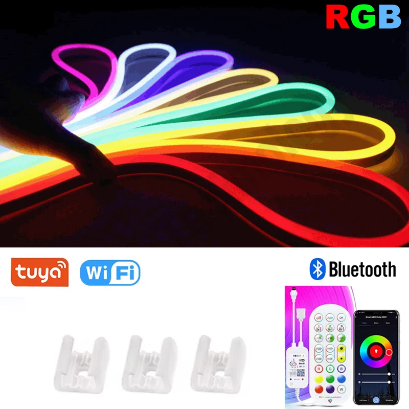 

Tuya Smart 12V LED Neon Light RGB Strip 1M-10M WiFi/ Bluetooth/ Remote Control Waterproof Flexible Tape 120Leds/M Decor for Room