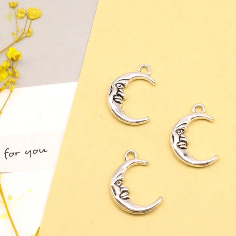 

10pcs 15x21mm Moon Charms Couple Pendants Children Craft Beautiful Jewelry Antique Silver Color